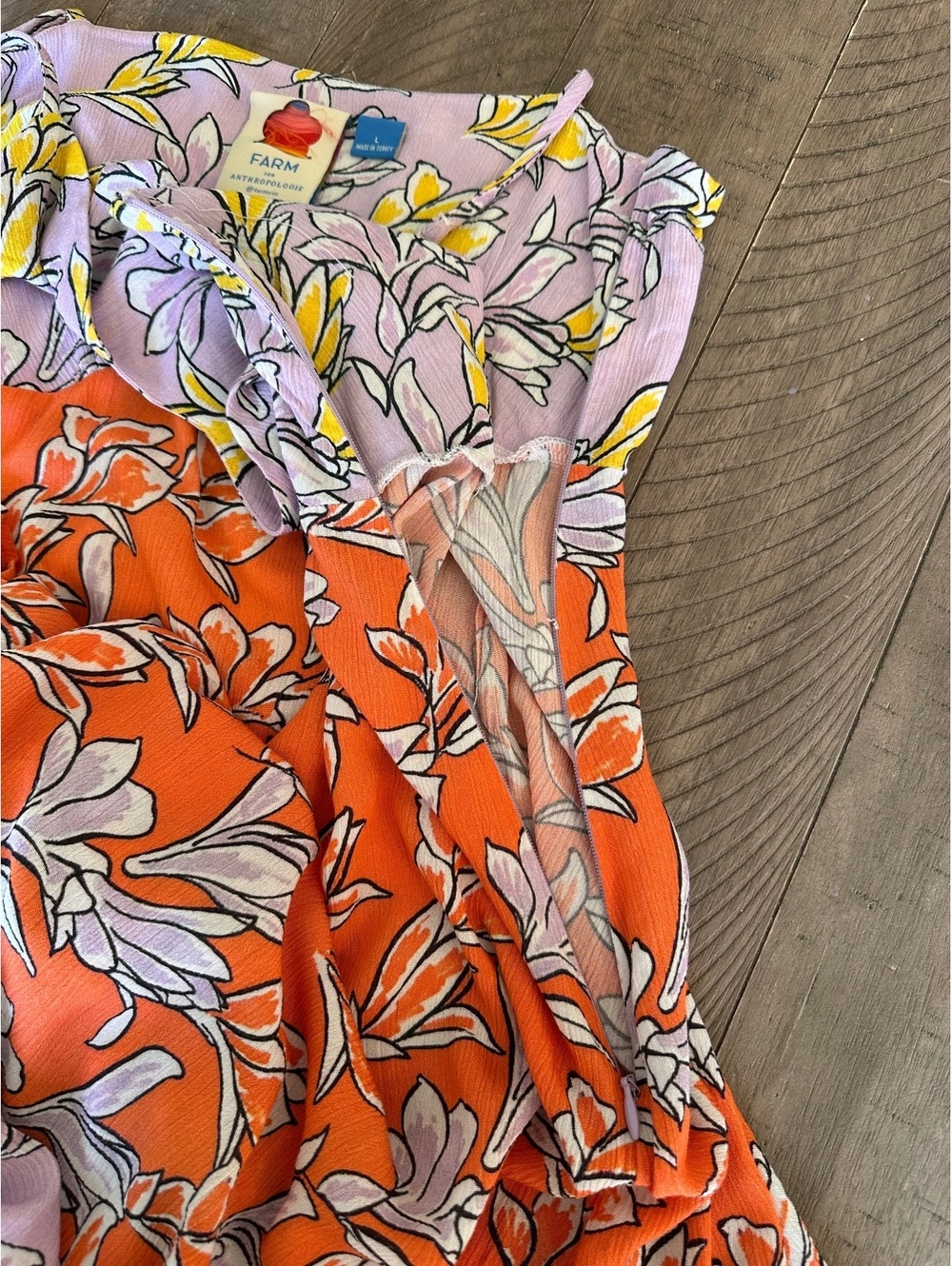 Farm Rio Anthropologie Culebra Maxi Dress Orange & Lilac Floral Women’s Large - Picture 6 of 15